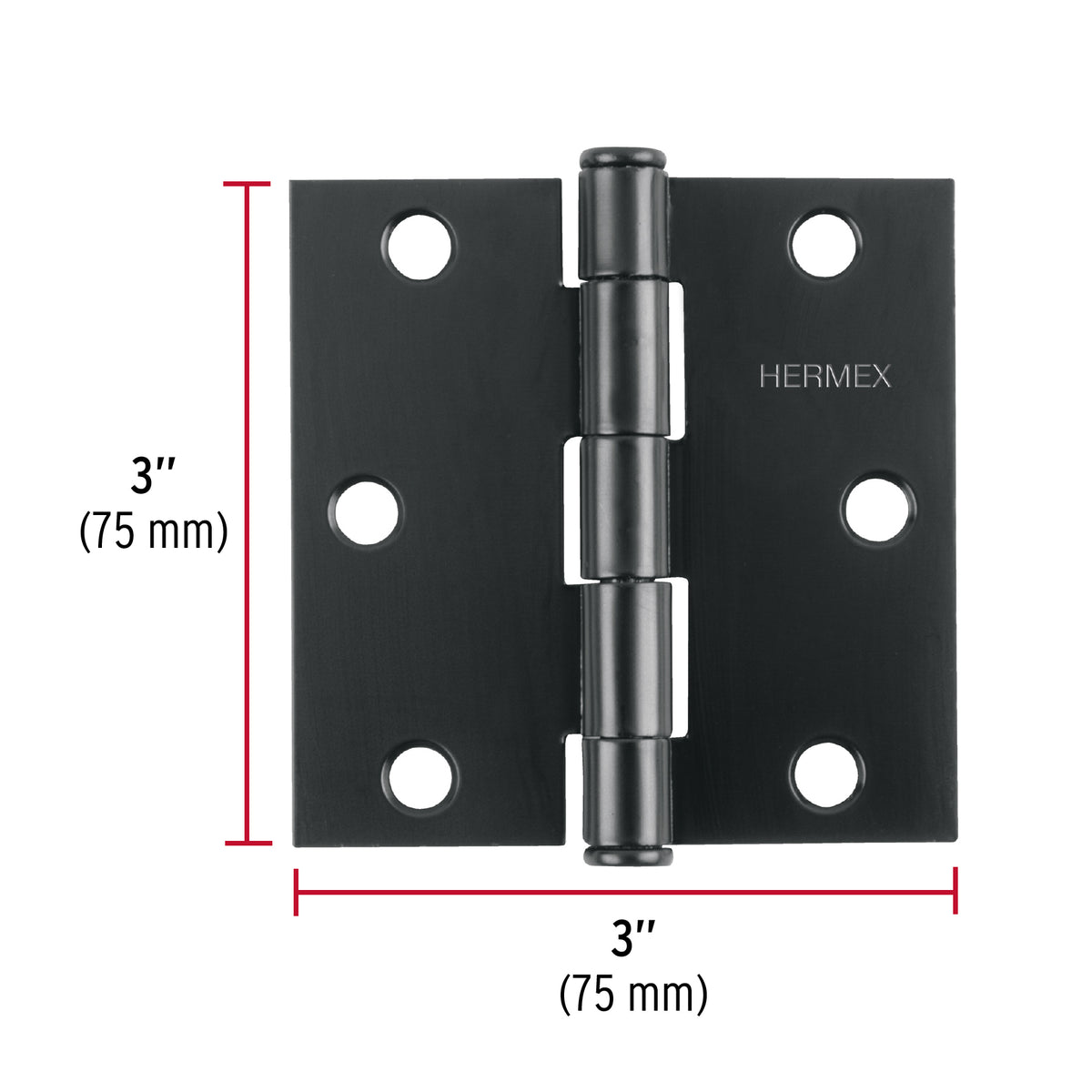 Bisagra cuadrada 3", acero negro mate, cabeza plana · vista 3