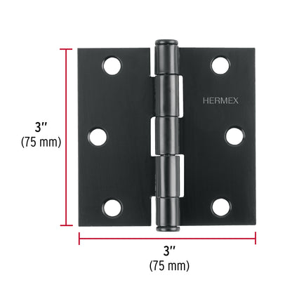 Bisagra cuadrada 3", acero negro mate, cabeza plana · vista 3