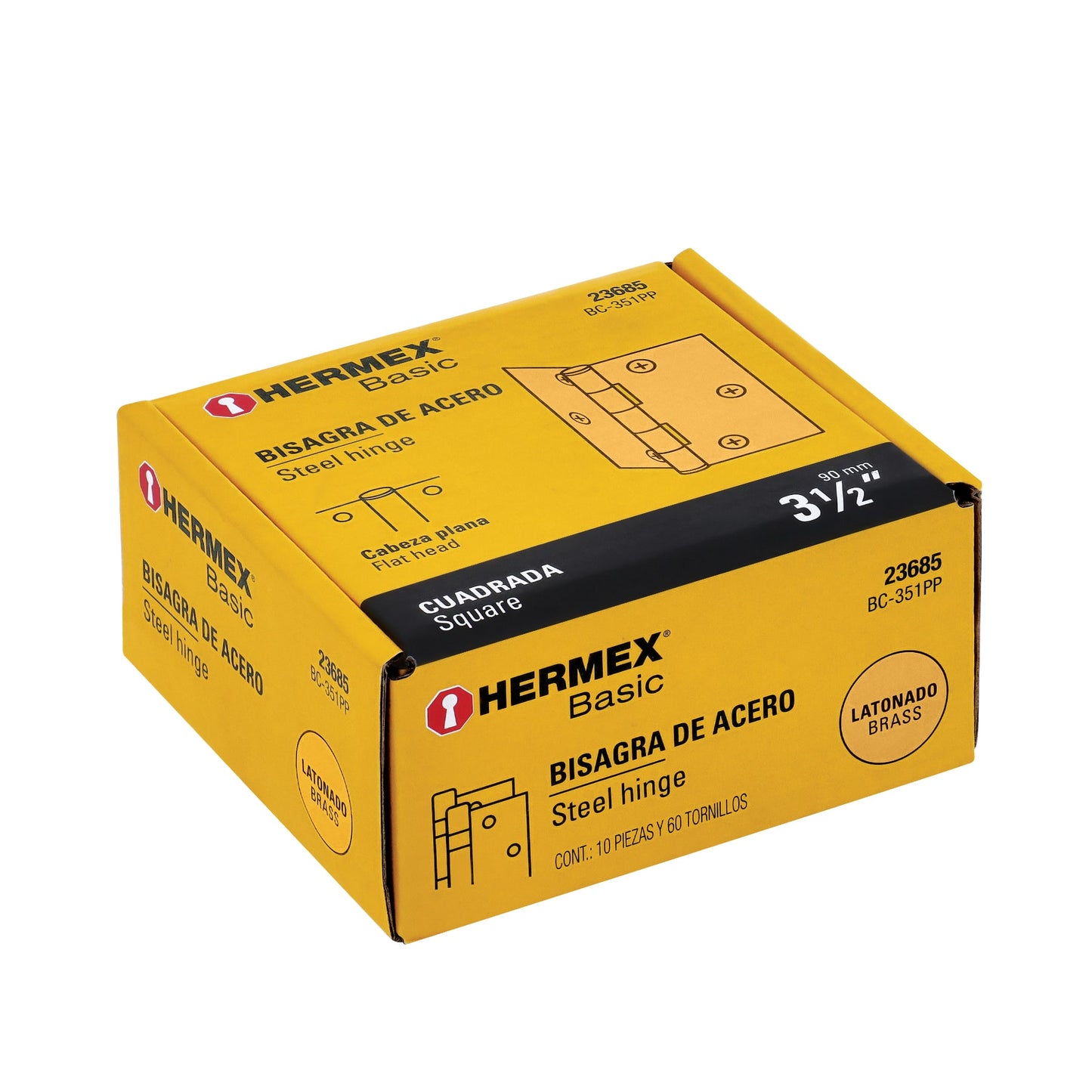 Bisagra cuadrada de acero con acabado latonado