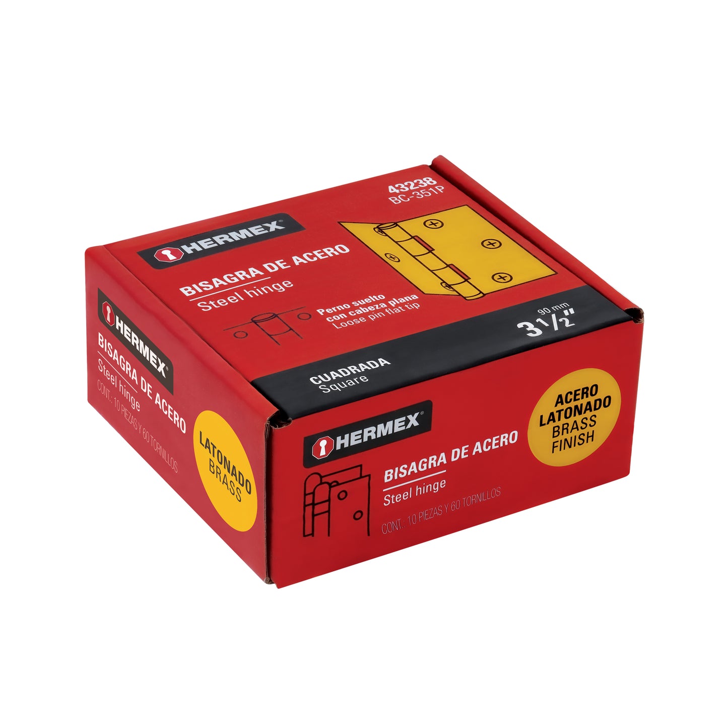 Bisagra cuadrada de acero con acabado latonado
