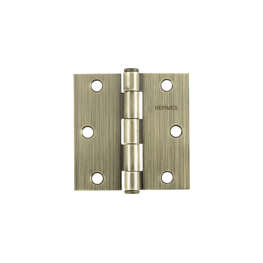 Bisagra cuadrada de acero con acabado latón antiguo