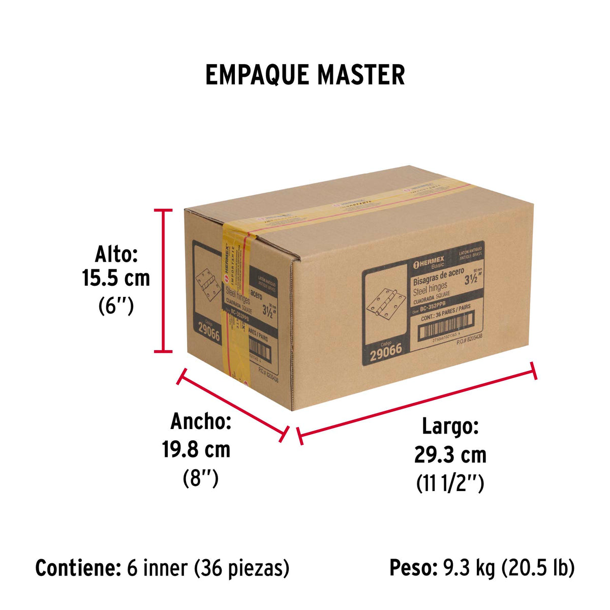 Bolsa 2 bisagras cuadradas 3-1/2" latón antiguo, plana BASIC · vista 4