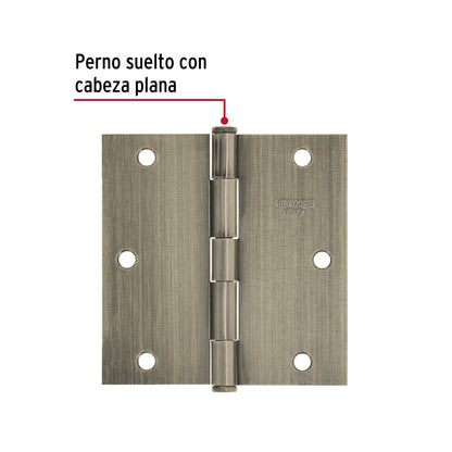 Bisagra cuadrada 3-1/2", latón antiguo, cabeza plana, Basic · vista 2