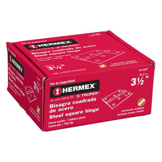 Bisagra cuadrada de acero con acabado latón antiguo
