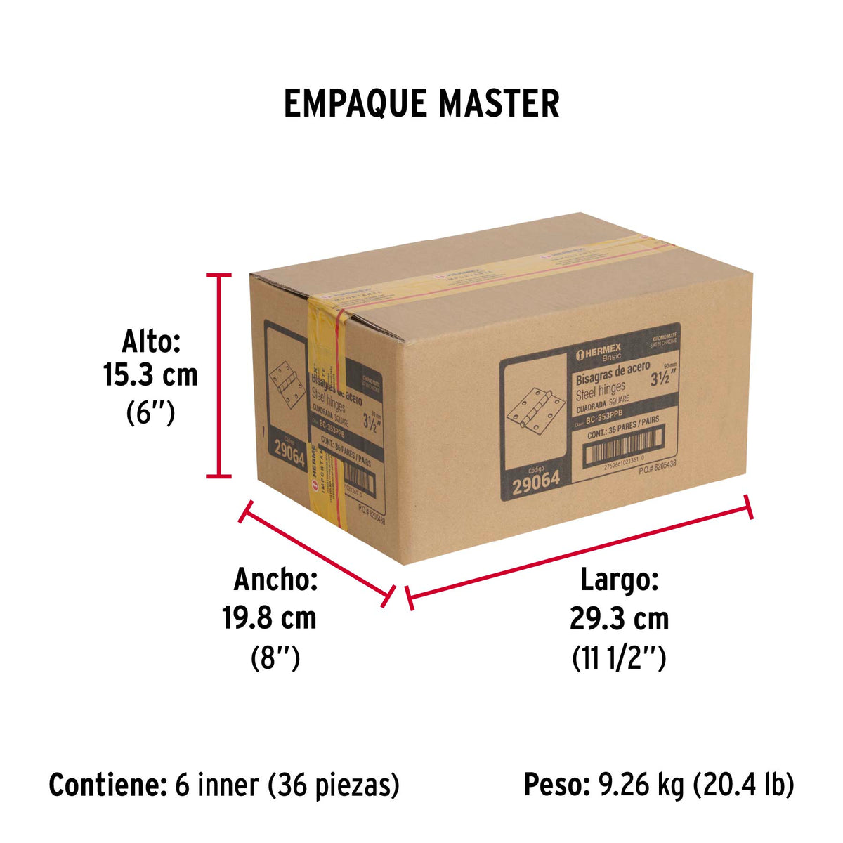 Bolsa 2 bisagras cuadradas 3-1/2", satinado, plana, BASIC · vista 4