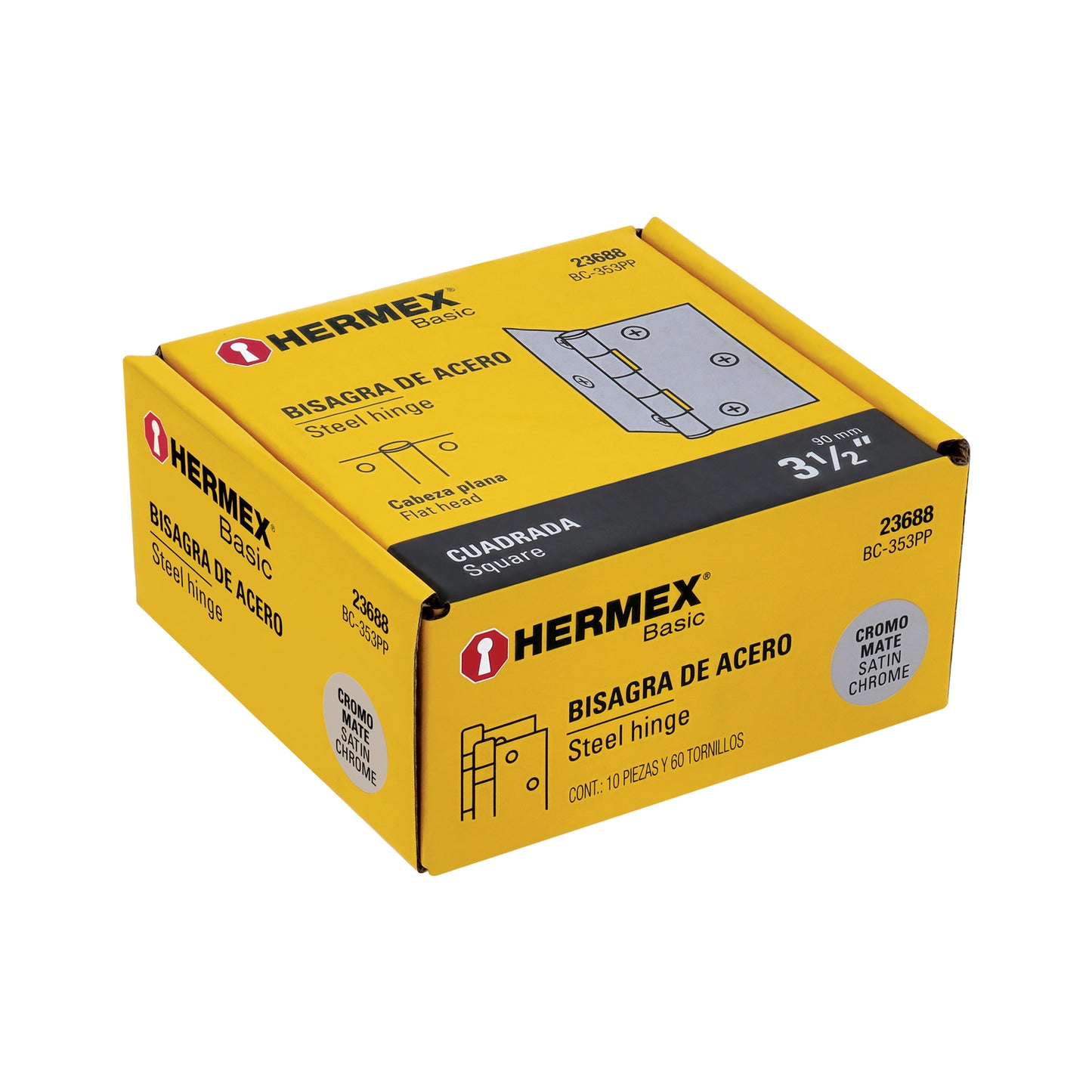 Bisagra cuadrada de acero con acabado satinado