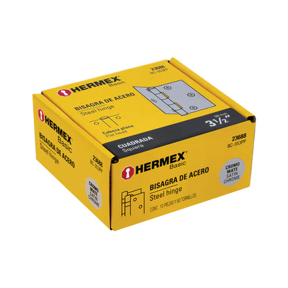 Bisagra cuadrada de acero con acabado satinado
