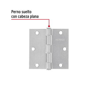 Bisagra cuadrada de acero con acabado satinado