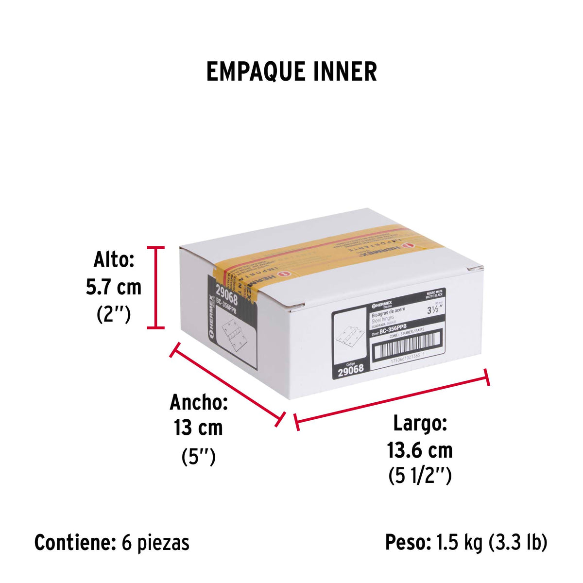 Bolsa 2 bisagras cuadradas 3-1/2", negro mate, plana, BASIC · vista 3