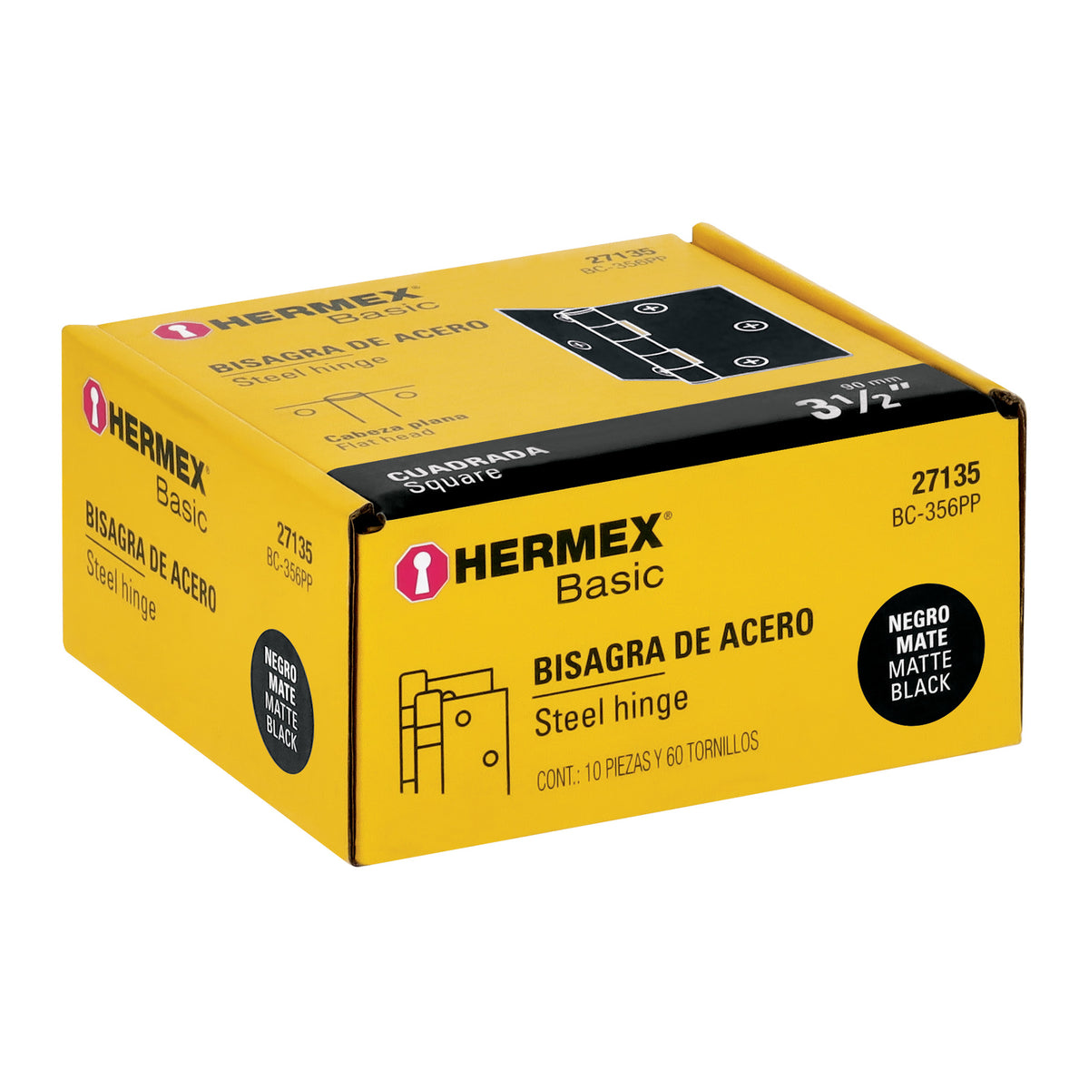 Bisagra cuadrada 3-1/2", acero negro mate cabeza plana BASIC · vista 4