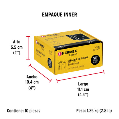 Bisagra cuadrada 3-1/2", acero negro mate cabeza plana BASIC · vista 5