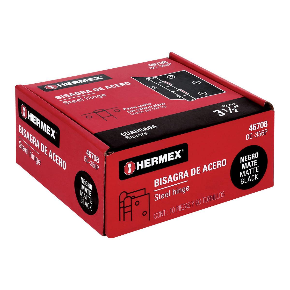 Bisagra cuadrada 3-1/2", acero negro mate, cabeza plana · vista 4