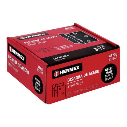 Bisagra cuadrada 3-1/2", acero negro mate, cabeza plana · vista 4