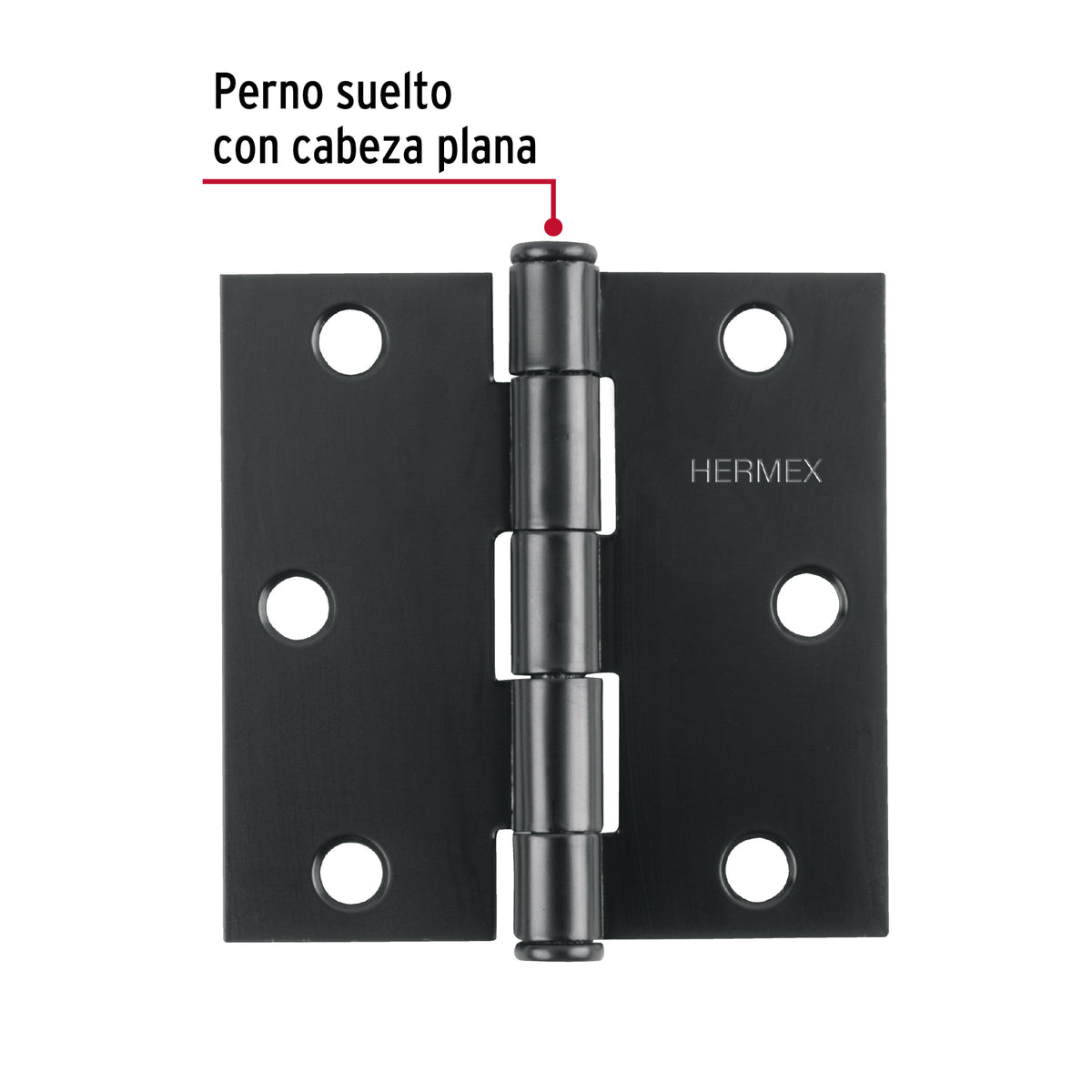 Bisagra cuadrada 3-1/2", acero negro mate, cabeza plana · vista 2