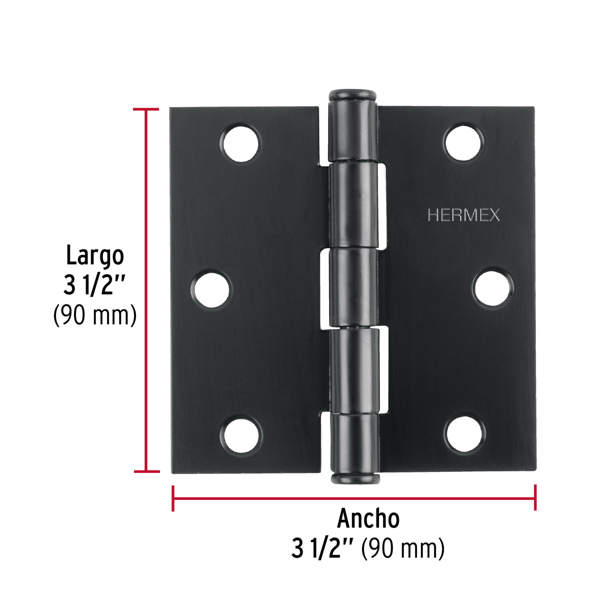 Bisagra cuadrada 3-1/2", acero negro mate, cabeza plana · vista 3