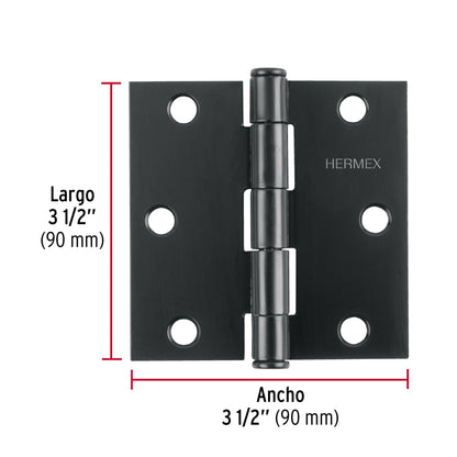 Bisagra cuadrada 3-1/2", acero negro mate, cabeza plana · vista 3