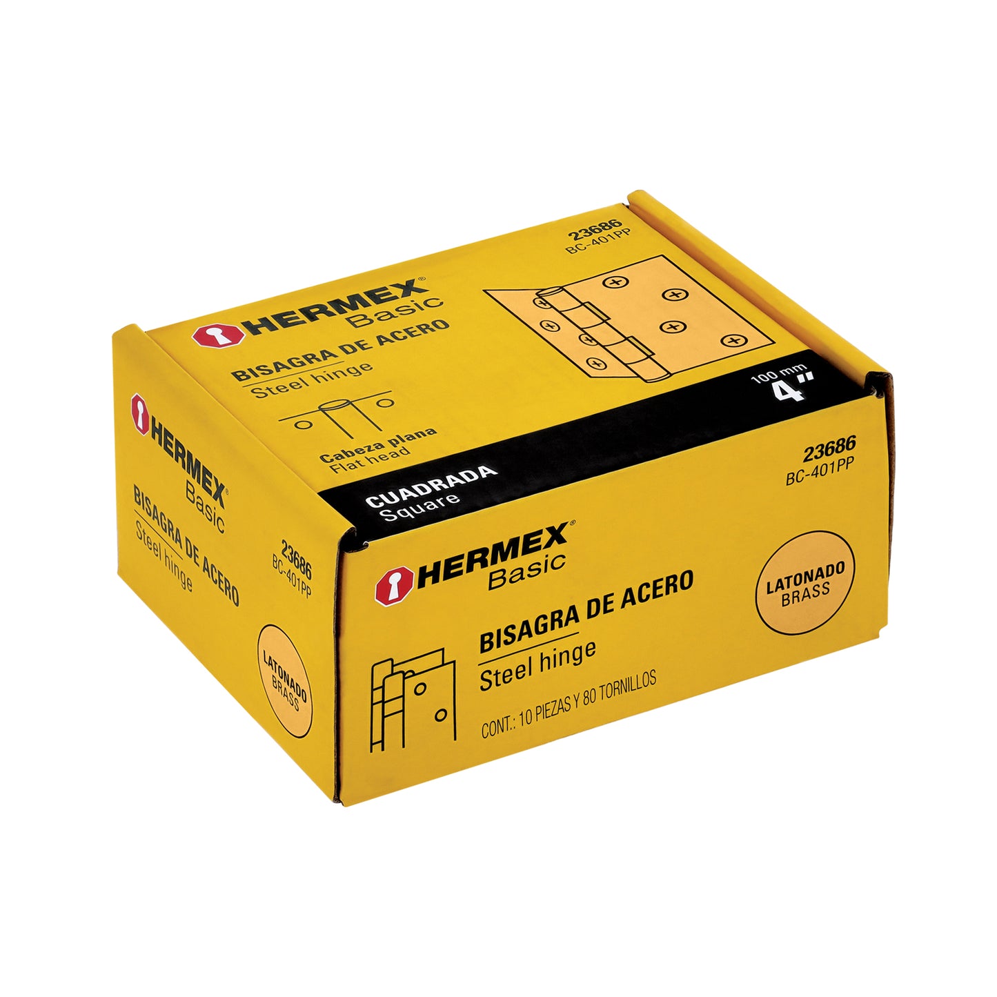 Bisagra cuadrada de acero con acabado latonado