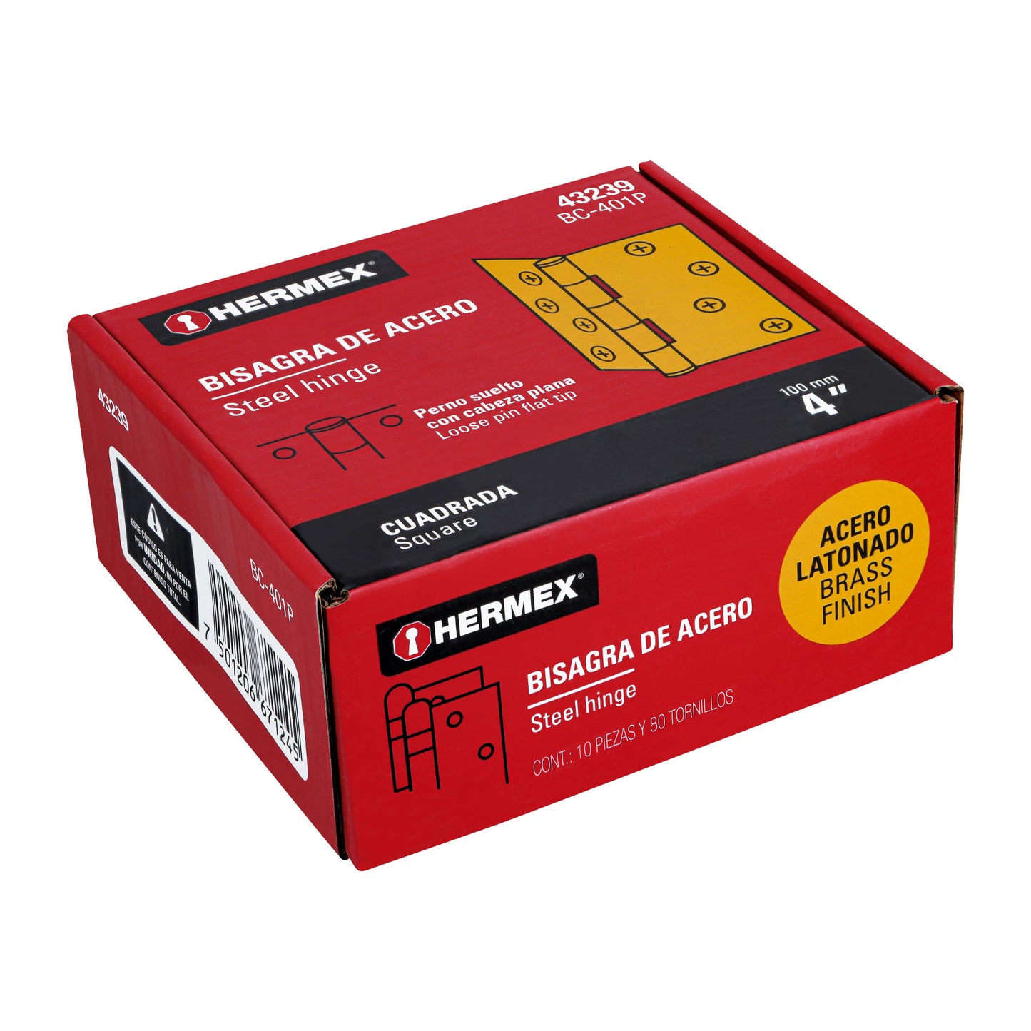 Bisagra cuadrada de acero con acabado latonado