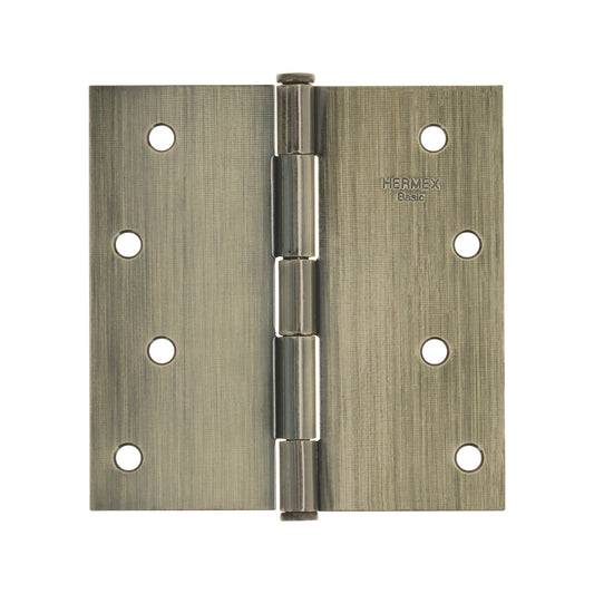 Bisagra cuadrada 4", latón antiguo, cabeza plana, Basic