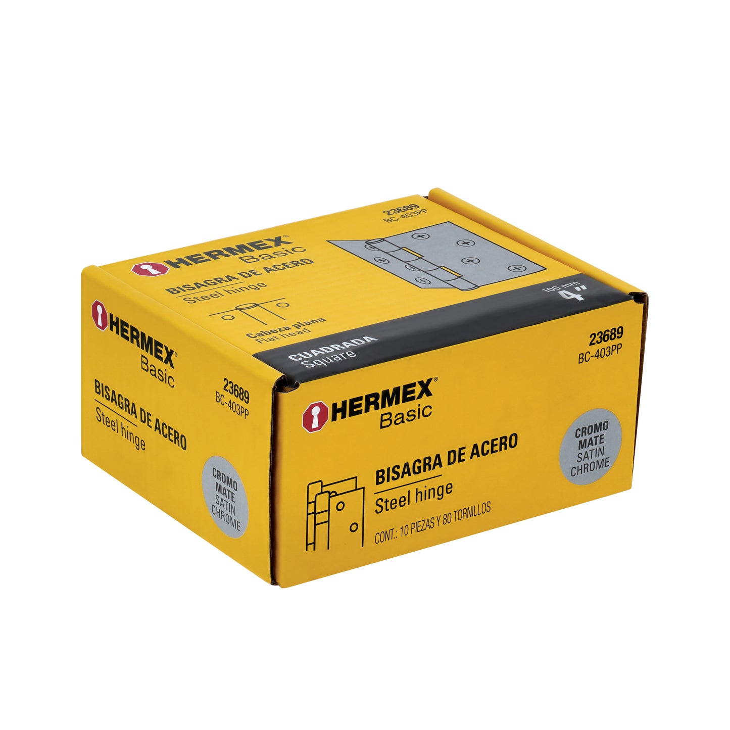 Bisagra cuadrada de acero con acabado satinado