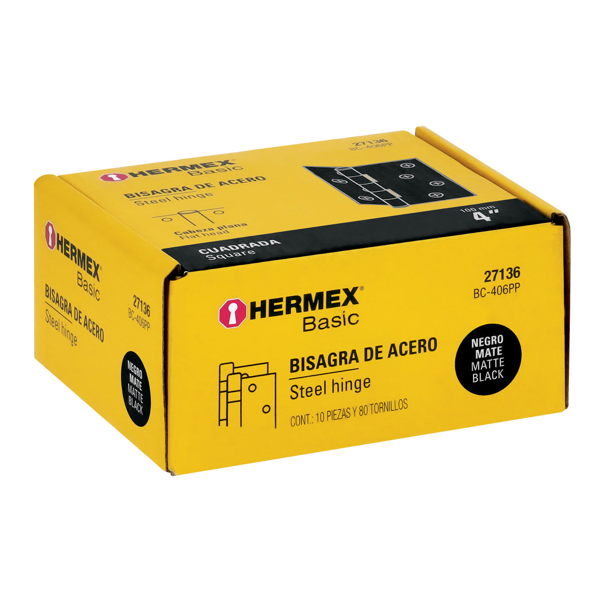 Bisagra cuadrada 4", acero negro mate, cabeza plana, BASIC · vista 4