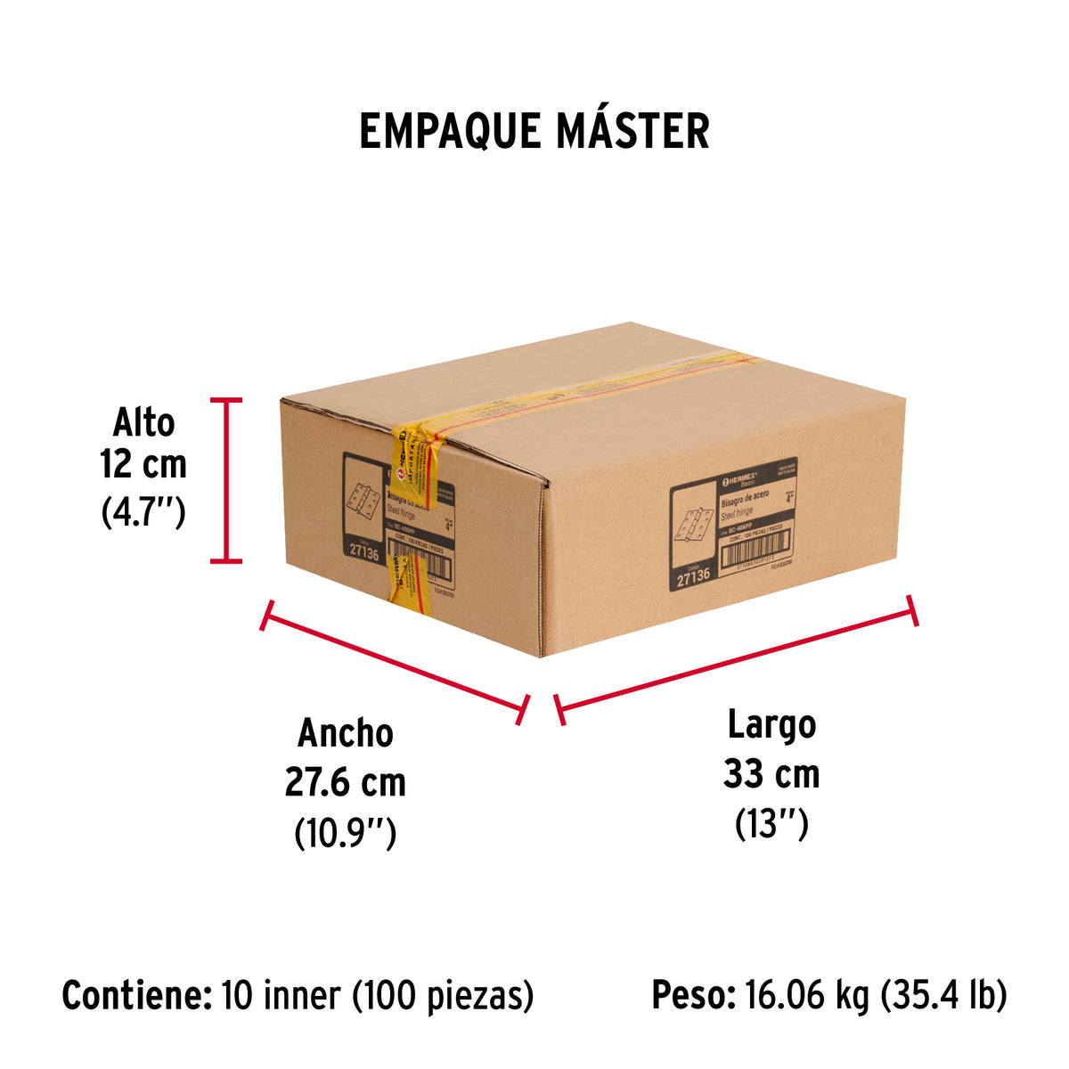 Bisagra cuadrada 4", acero negro mate, cabeza plana, BASIC · vista 6