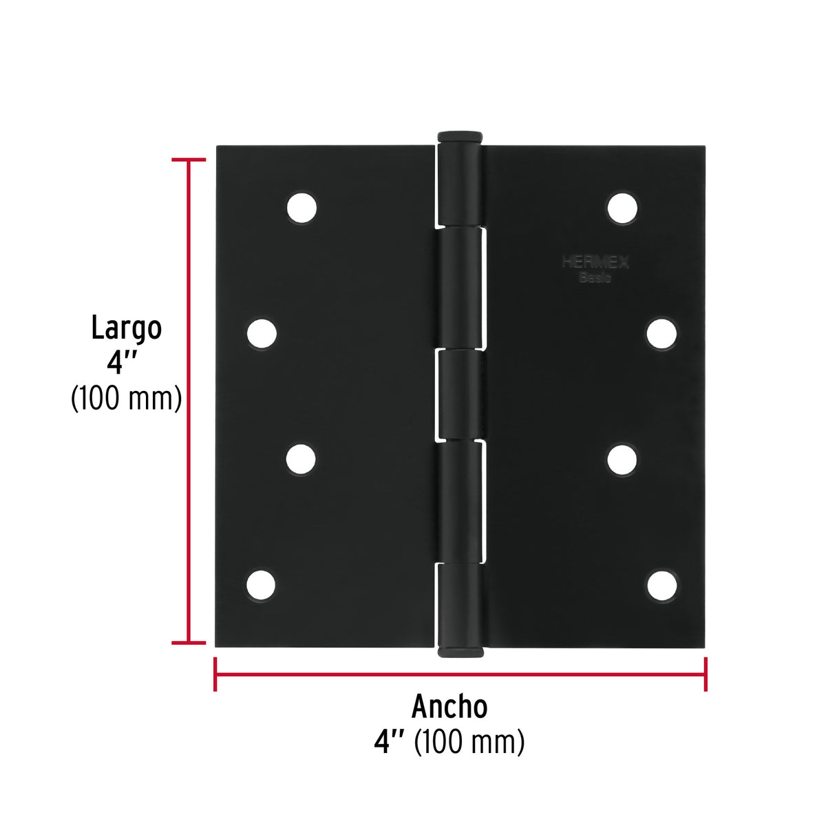 Bisagra cuadrada 4", acero negro mate, cabeza plana, BASIC · vista 3