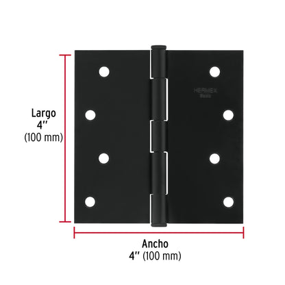 Bisagra cuadrada 4", acero negro mate, cabeza plana, BASIC · vista 3