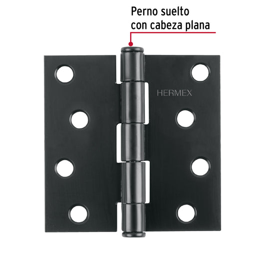 Bisagra cuadrada 4", acero negro mate, cabeza plana · vista 2