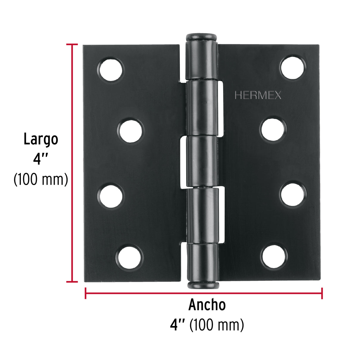 Bisagra cuadrada 4", acero negro mate, cabeza plana · vista 3