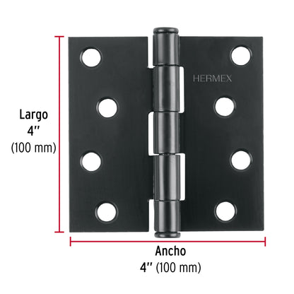 Bisagra cuadrada 4", acero negro mate, cabeza plana · vista 3