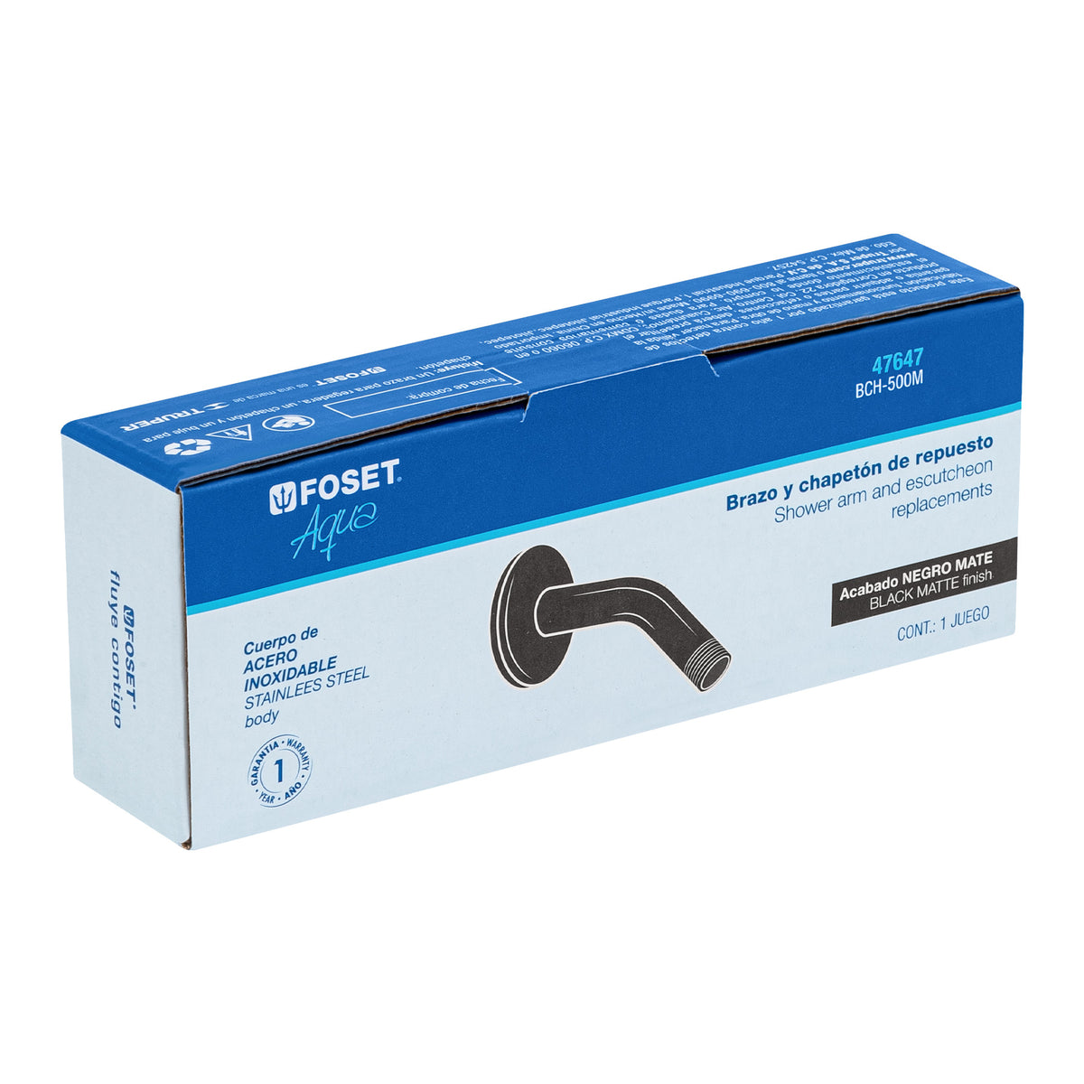 Brazo corto con chapetón para regadera, negro mate, Aqua · vista 4