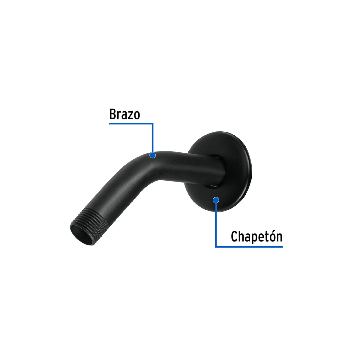 Brazo corto con chapetón para regadera, negro mate, Aqua · vista 3