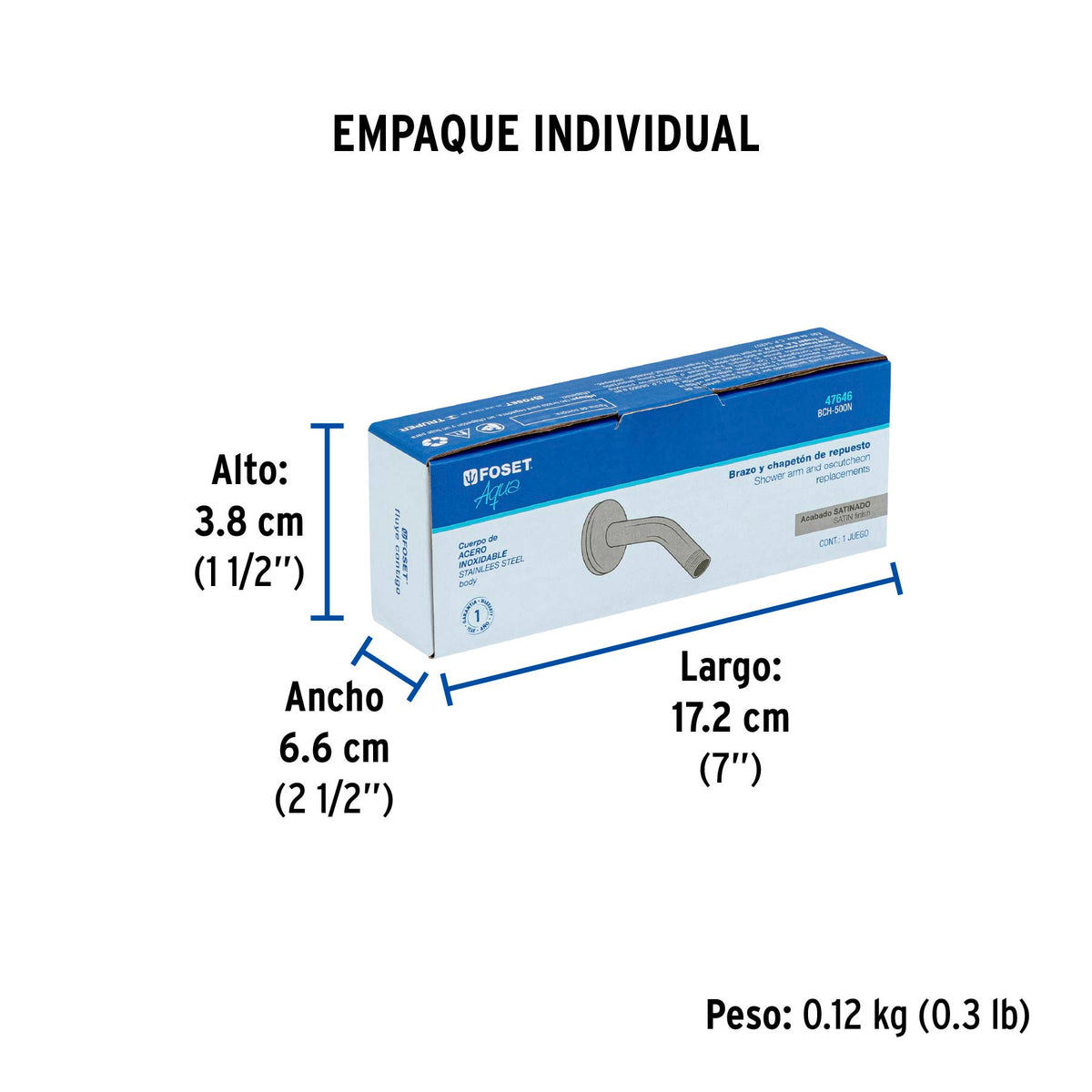 Brazo corto con chapetón para regadera, satín, Foset Aqua · vista 4