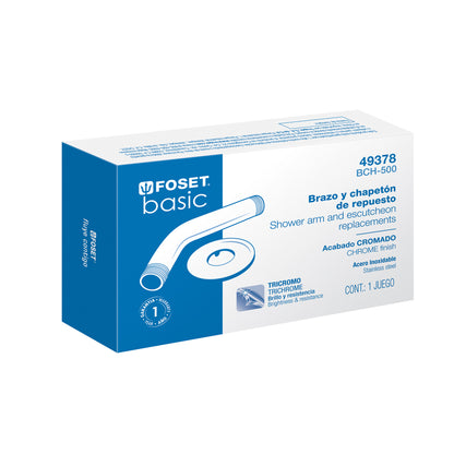 Brazo de acero cromado con chapetón de acero inoxidable para regadera