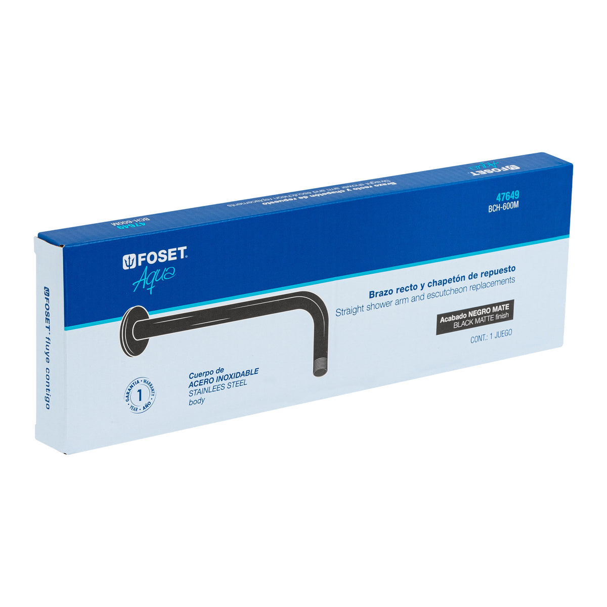 Brazo recto con chapetón para regadera, 30 cm, negro mate · vista 3