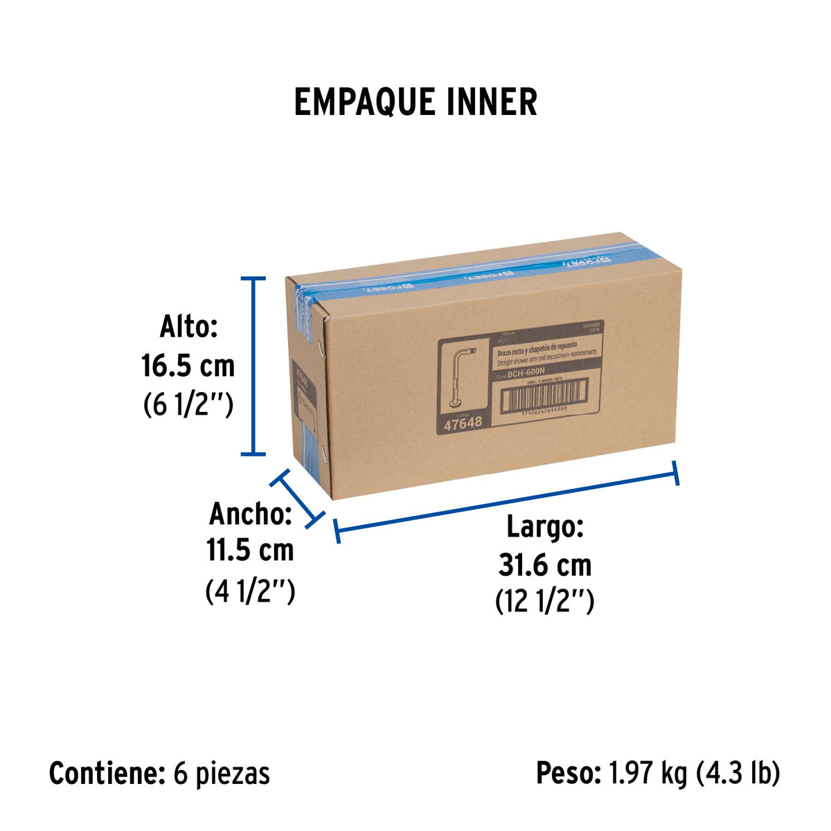 Brazo recto con chapetón para regadera, 30 cm, satín · vista 5