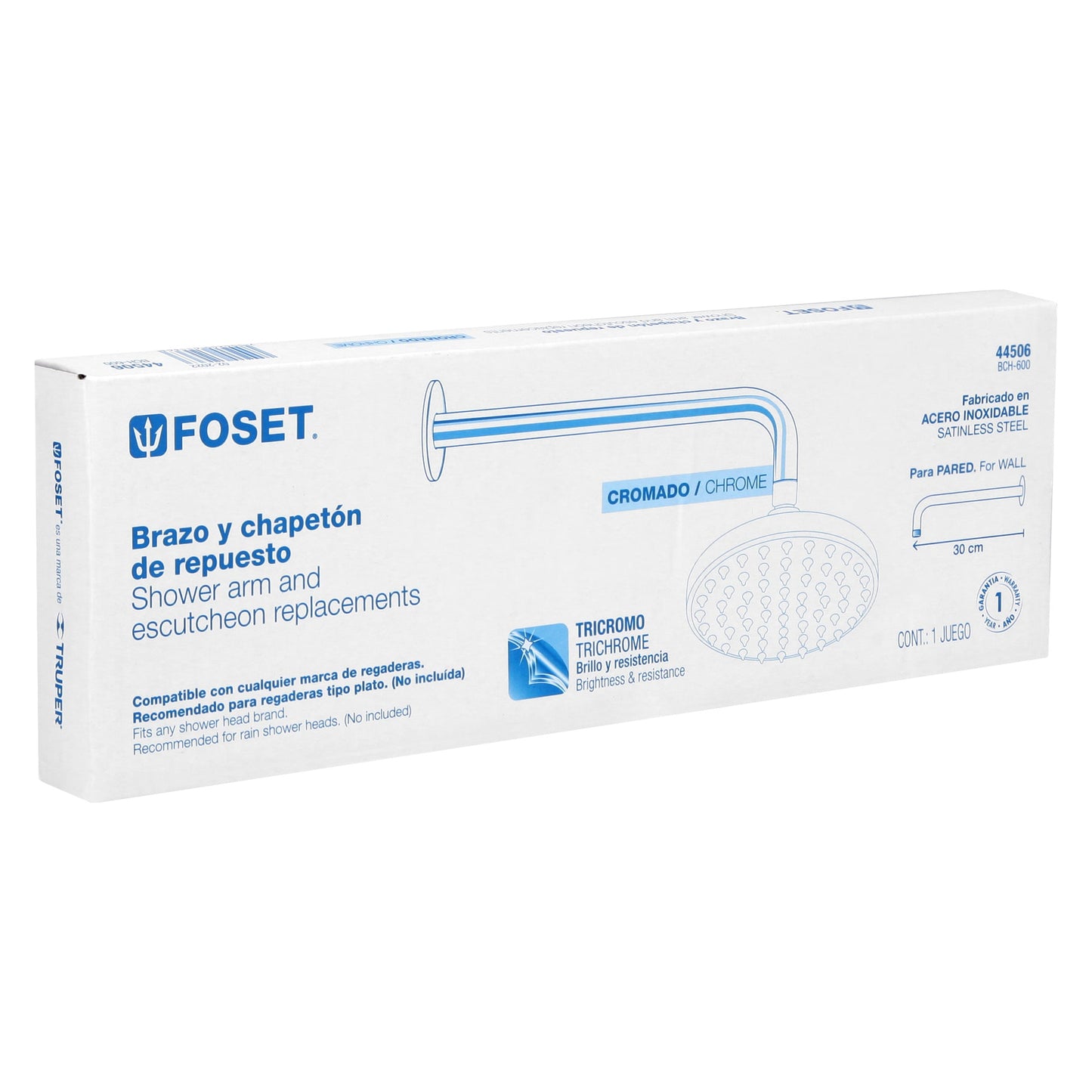 Brazo recto de 30 cm con chapetón para regadera