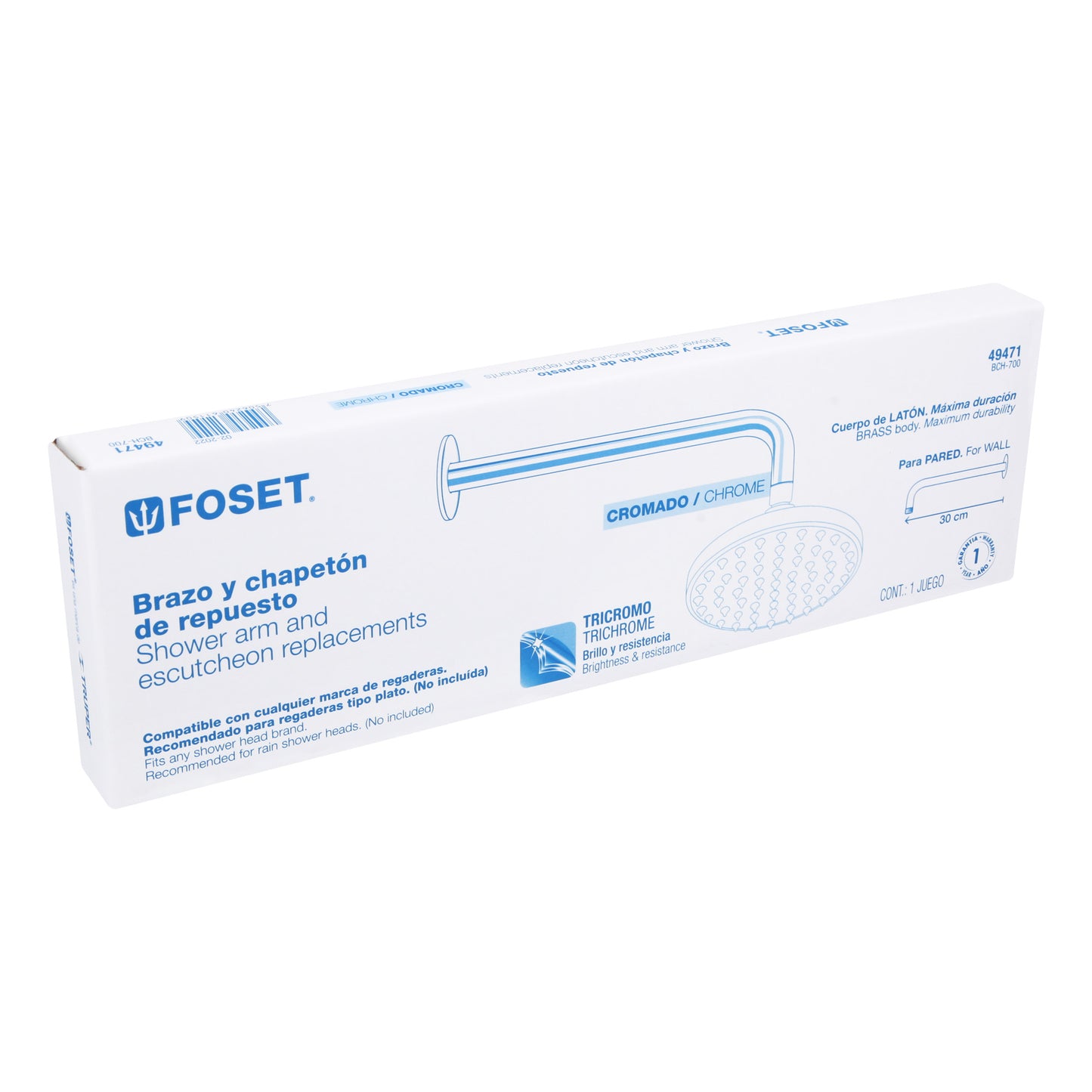 Brazo recto de 30 cm con chapetón para regadera