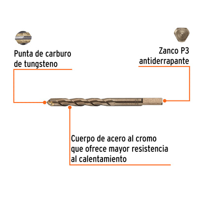 Broca para concreto de 1/2 x 6 in con punta de carburo de tungsteno