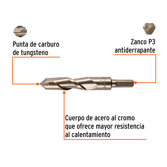 Broca para concreto de 1 x 6 in con punta de carburo de tungsteno