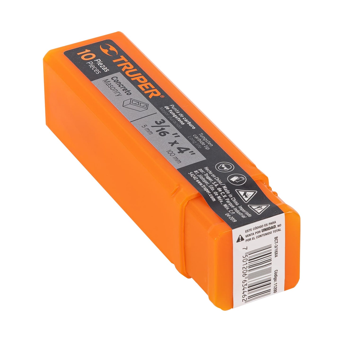 Broca para concreto de 3/16 x 4 in con punta de carburo de tungsteno