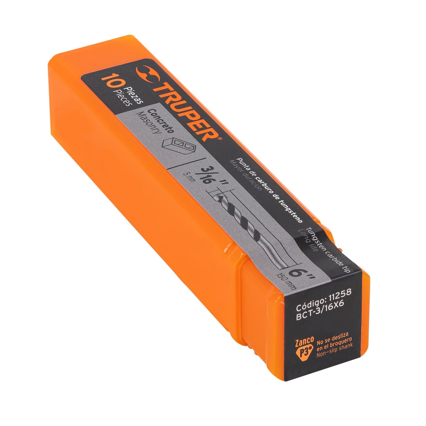 Broca para concreto de 3/16 x 6 in con punta de carburo de tungsteno