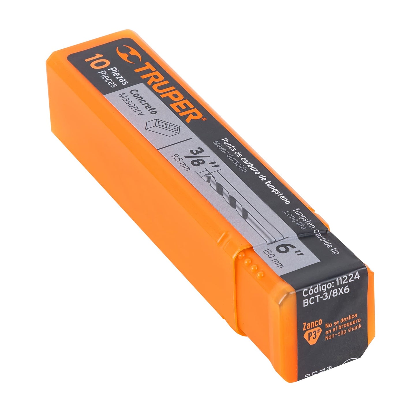 Broca para concreto de 3/8 x 6 in con punta de carburo de tungsteno