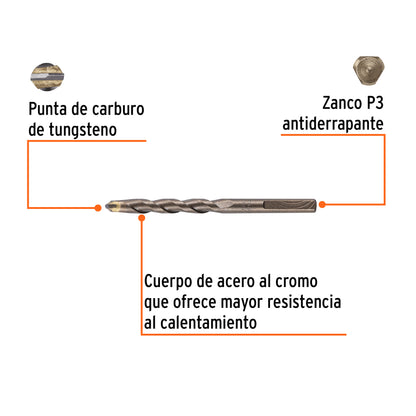 Broca para concreto de 5/16 x 4 in con punta de carburo de tungsteno