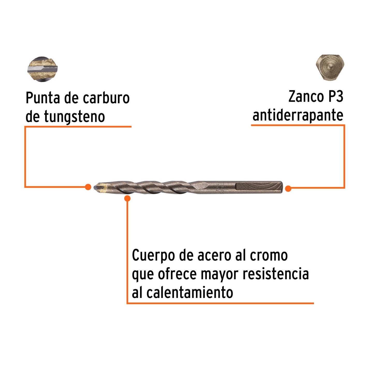 Broca para concreto de 5/16 x 4 in con punta de carburo de tungsteno