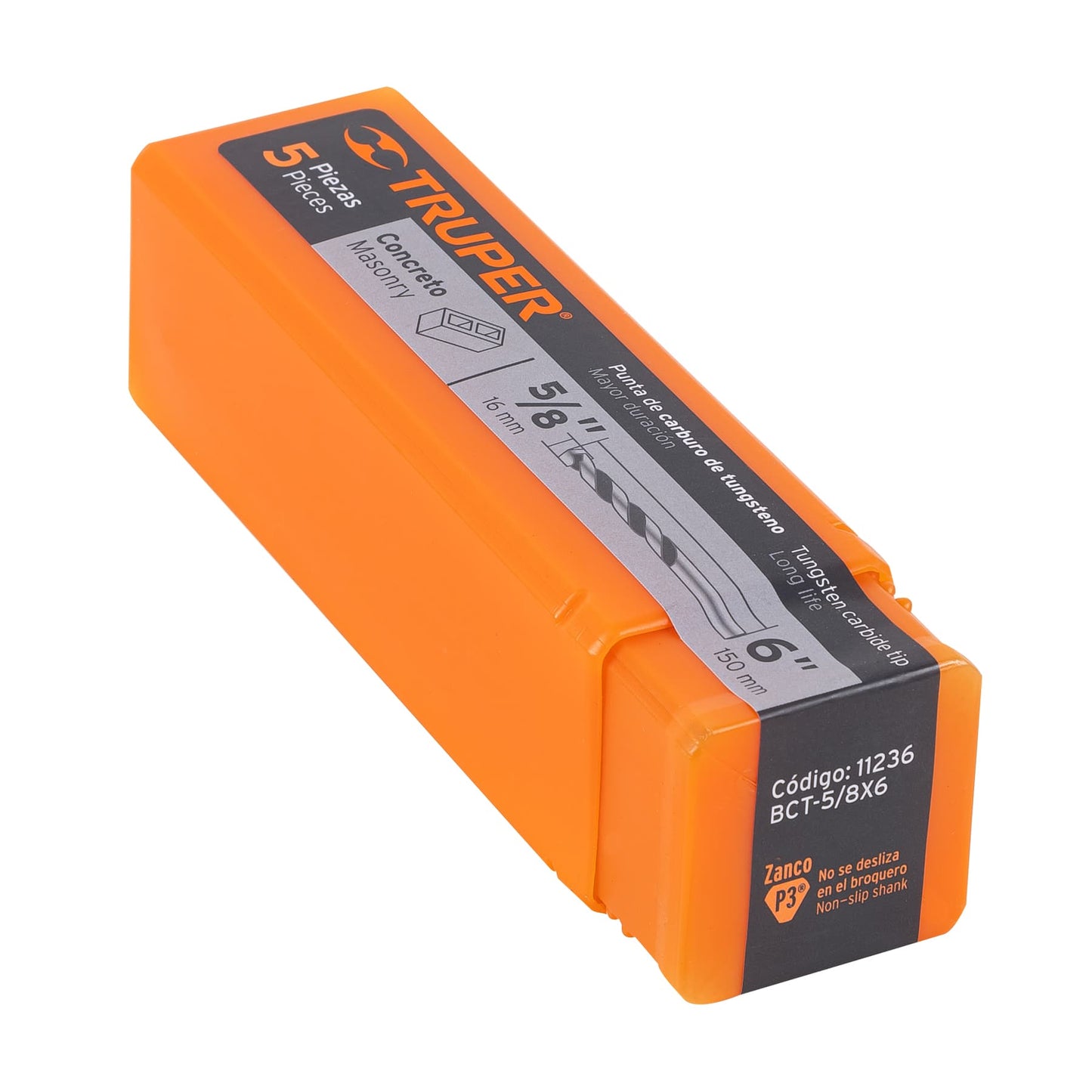 Broca para concreto de 5/8 x 6 in con punta de carburo de tungsteno