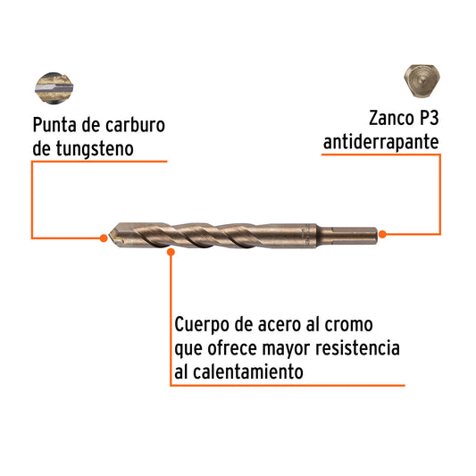 Broca para concreto de 5/8 x 6 in con punta de carburo de tungsteno