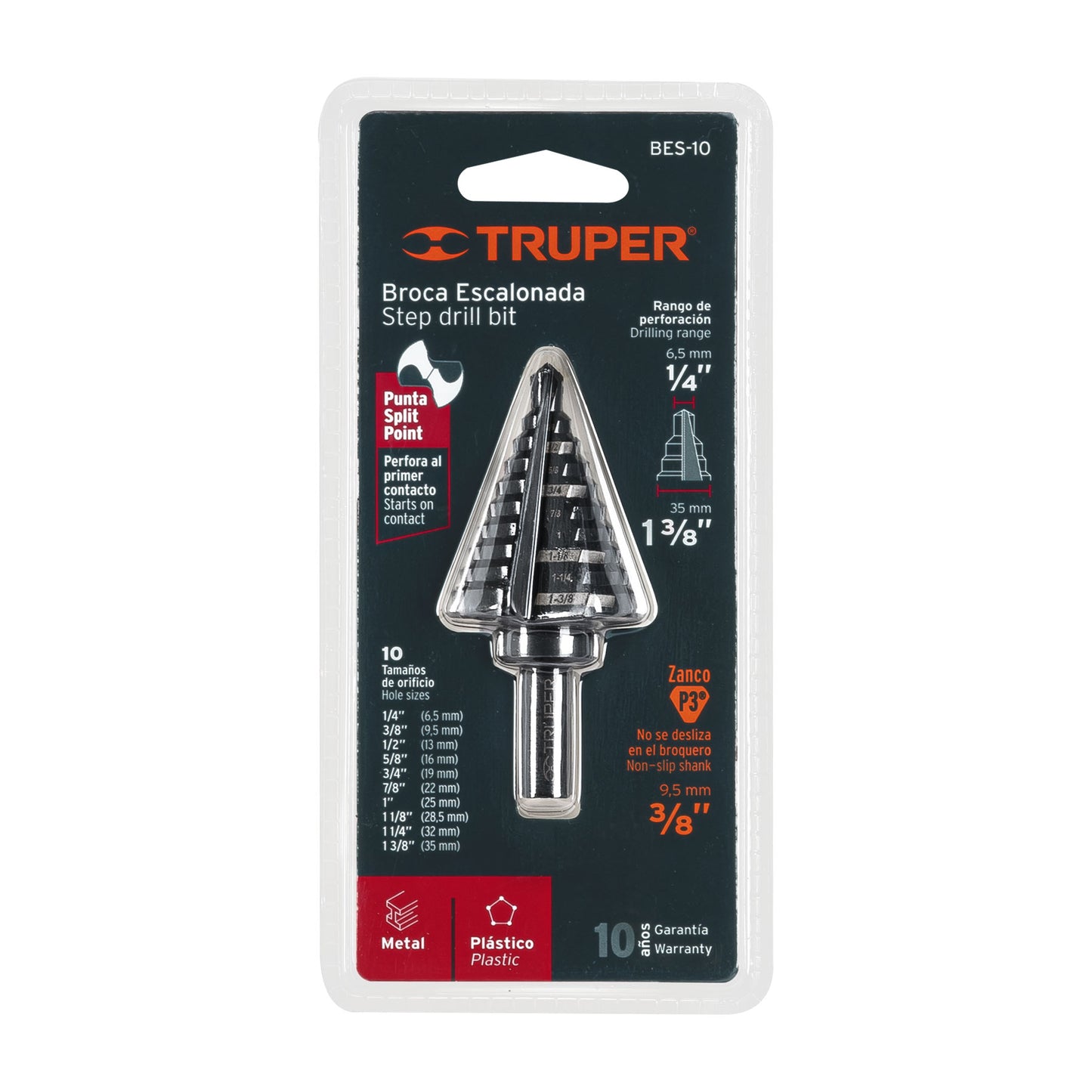 Broca escalonada óxido negro de 10 escalones con punta Split Point