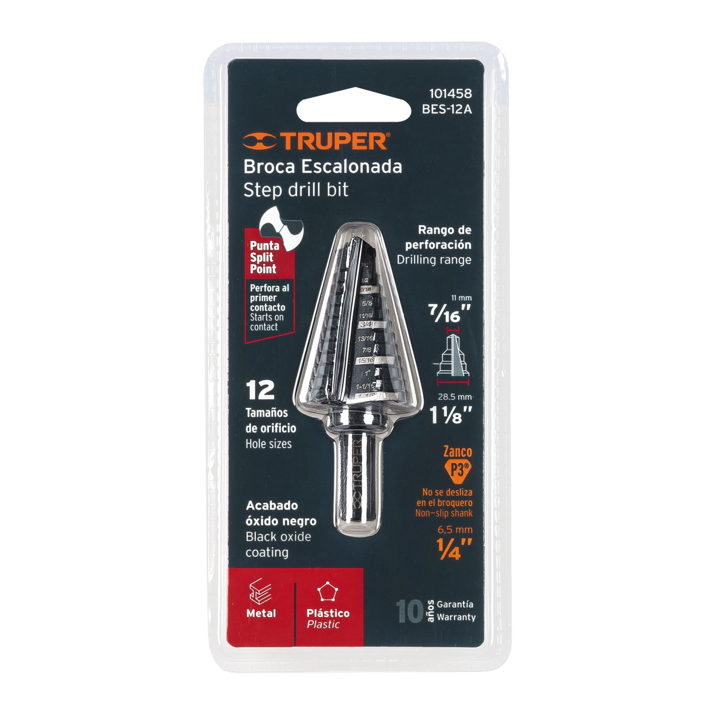 Broca escalonada óxido negro de 12 escalones con punta Split Point